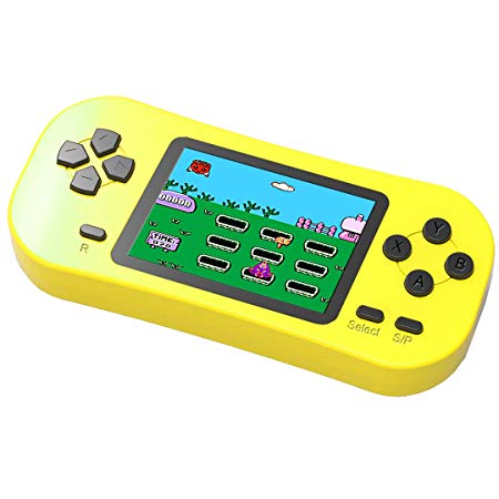 Douddy Kids Retro Handheld Game Console Built in 218 Old School Video Games 2.5'' Display USB Rechargeable 3.5 MM Headphone Jack Arcade Entertain System Children Birthday (Yellow)