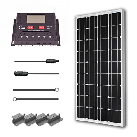 Renogy 100 Watt 12 Volt Monocrystalline Solar Starter Kit with 30A PWM Controller - LCD Display