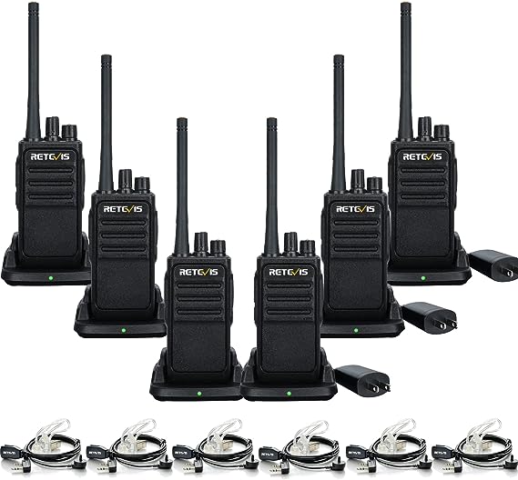 Retevis RT17 2 Way Radios Long Range Rechargeable Walkie Talkie for Adults with Earpieces Headsets (6 Pack)