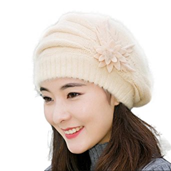 Tuscom Fashion Womens Flower Knit Crochet Beanie Hat Winter Warm Cap Beret