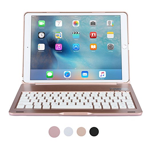 iPad Pro 10.5 Keyboard case, COOPER NOTEKEE F8S Backlit LED Bluetooth Wireless Rechargeable Keyboard Portable Laptop Macbook Clamshell Clamcase Cover with 7 Backlight Colors (Rose Gold)