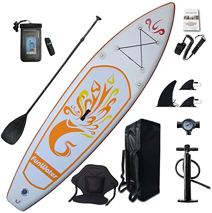 FunWater Inflatable 10'x31''x6'' Stand UP Paddle Board Ultra-Light (17.6lbs) Everything Included ISUP, Adj Paddle, Kayak Seat, Pump, SUP Backpack, Leash, Waterproof Bag, Non-slip Deckpad Youth & Adult