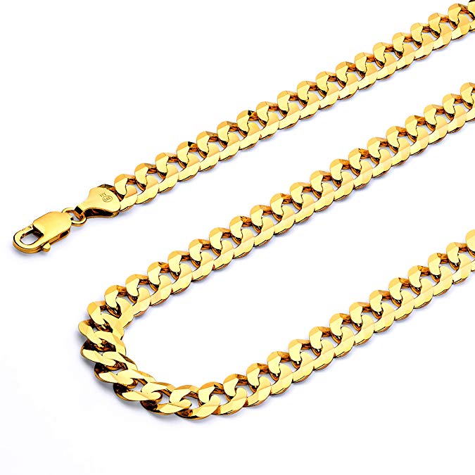 14k REAL Yellow OR White Gold Men's 5mm Cuban Concave Curb Solid Chain Bracelet with Lobster Claw Clasp - 7.5"