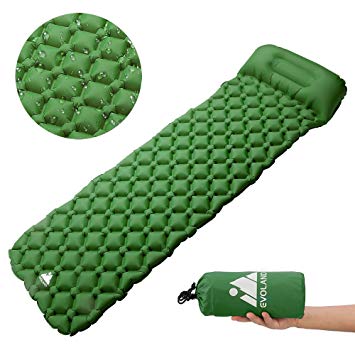 Evoland Camping Sleeping Pad Ultralight, Self Inflating Sleeping Pad Camping, Backpacking, Hiking with Pillow, Lightweight, Waterproof, Compact, Durable, Storage Bag Included