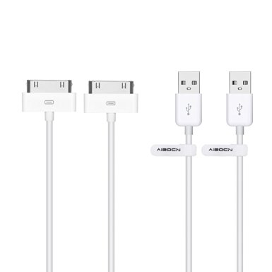 Aibocn Apple MFi Certified 2 Pack 30 Pin Sync and Charge Dock Cable for iPhone 4 4S / iPad 1 2 3 / iPod Nano / iPod Touch - White