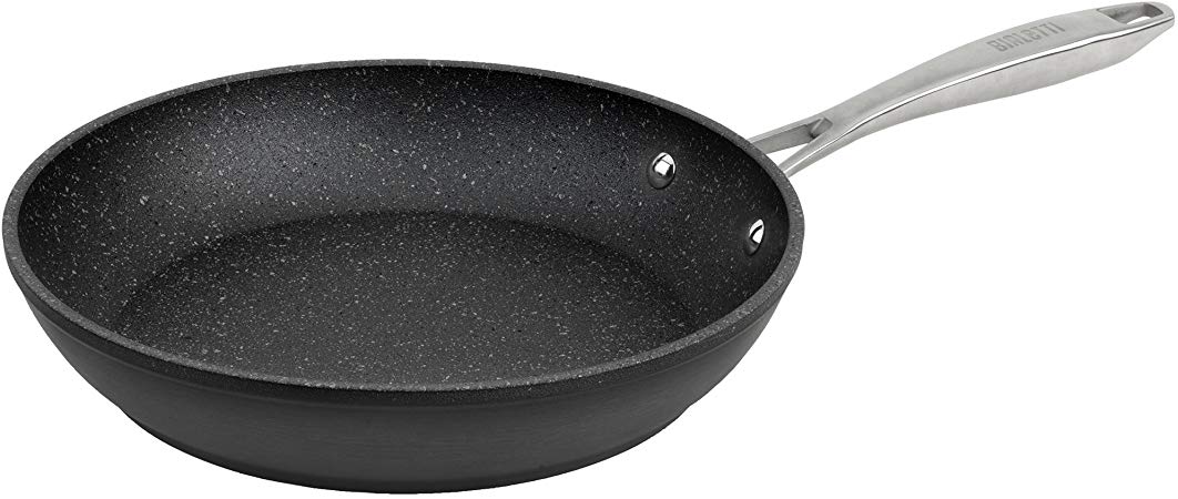 Bialetti 07205 Mineral DS Sauté Pan with Textured Nonstick Steel Blasted Surface, 12", Black