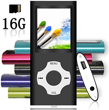 Tomameri - Portable MP3 / MP4 Player with Rhombic Button, Including a 16 GB Micro SD Card and Support Up to 64GB, Compact Music, Video Player, Photo Viewer Supported - Black