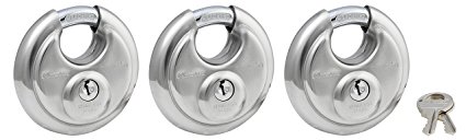 Master Lock 40TRI Shrouded Stainless Steel Disk Padlock with 2-3/4" Wide Body (Pack of 3)