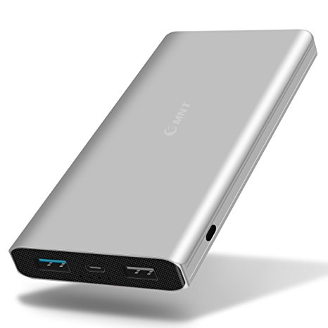 Slim Power Bank,EMNT Quick Charge 3.0 Compact 10400mAh Portable Charger External Battery Pack With Dual USB Charging Port for iPhone 7/ Plus/ 6/ 6s/ SE Samsung Galaxy S7 Edge,LG G5,Pixel,SONY,Nexus,HTC And More(Silver)