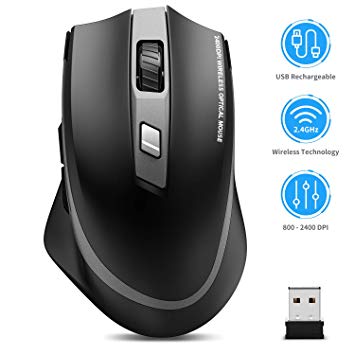 Wireless Mouse Rechargeable, TedGem 2.4G Silent Ergonomic Computer Mouse USB Mouse Laptop Full Size Optical Mouse with USB Receiver 6 Buttons 5 DPI Adjustable Portable Mice for Laptop/PC/Windows/Mac