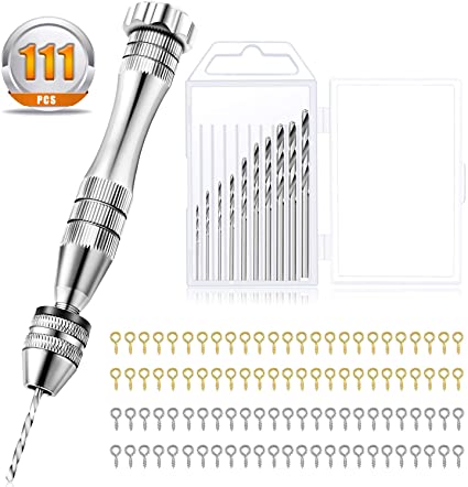 Apsung Pin Vise for Resin Casting Molds, Precision Hand Drill Tool Sets with 10 PCS Twist Drill Bits(0.8-3mm) and 100 PCS Screw Eye Pins for Resin Plastic Wood Polymer Clay, DIY Jewelry Keychain etc