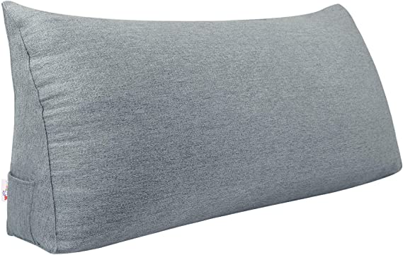 WOWMAX Large Bolster Triangular Positioning Support Reading Backrest Wedge Pillow for Headboard for Day Bed Bunk Bed with Removable Cover No Button Grey Queen