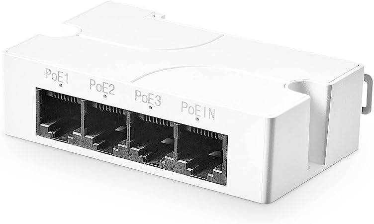 Gigabit PoE Passthrough Switch, 1 PoE in 3 PoE Out Extender, IEEE802.3af/at PoE Powered, 10/100/1000Mbps Ethernet, din-Rail & Wall Mount