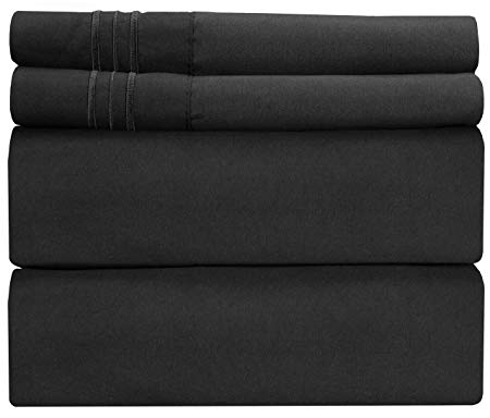 Full Size Sheet Set - 4 Piece Set - Hotel Luxury Bed Sheets - Extra Soft - Deep Pockets - Easy Fit - Breathable & Cooling Sheets - Wrinkle Free - Comfy - Black Bed Sheets - Fulls Sheets – 4 PC