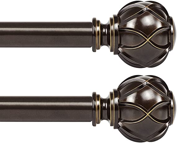 KAMANINA 1 Inch Curtain Rod 28 to 48 Inches (2.3-4 Feet) 2 pack, Netted Texture Finials, Antique Bronze