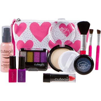 Cutegirl Cosmetics Pretend Play Makeup Kit. Designer Girls Hearts Essential Bag Set