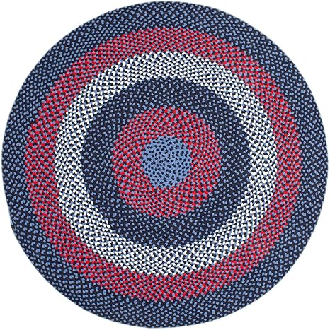 Super Area Rugs Round 4' Blue - Red - Navy Circular Braided Rug for Farmhouse/Nautical/Primitive Style Kitchens and Dining Table