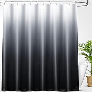 OLANLY Luxury Shower Curtain, Black Ombre Shower Curtain Sets with 12 Shower Curtain Hooks, Waterproof & Washable Black and White Shower Curtains for Bathroom, 72x72 Inches