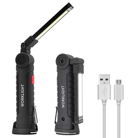 COB LED Work Light, Jirvyuk Portable Rechargeable Flashlight Lamp, Inspection Light Torch with Magnetic Base for Repairing, Working, Camping, Reading, Garage, and Emergency (20.5x2x 2.5cm)