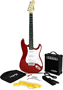 Rockburn ST Style Electric Guitar Pack with Amp, Gig Bag, Strings, Strap, Lead and Plecs - Red