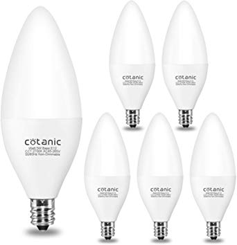 Candelabra LED Light Bulb,Cotanic 5W LED Chandelier Bulb 60Watts Equivalent,2700K Warm White Ceiling Fan Bulb,B11 Candle Shape,Type B Light Bulb,E12 Small Candelabra Base,450lm,Non-dimmable,Pack of 6