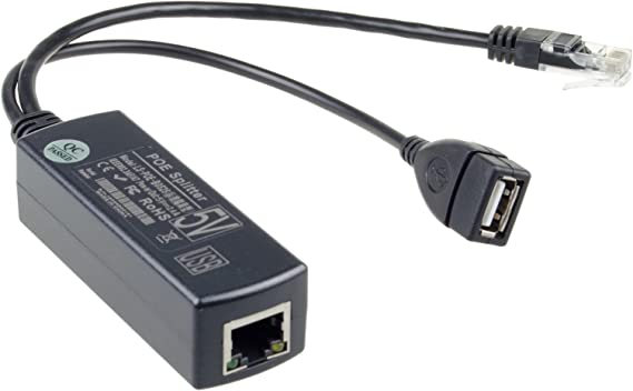 DSLRKIT Active PoE Splitter 48V to 5V 5.2V 2.4A USB TYPE A Female 802.3af for tablet