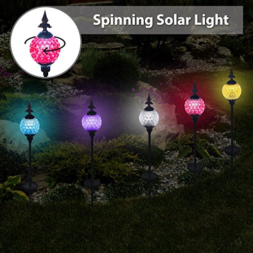 Solario Crackle Ball Solar Lights with Spinning Ball & Decorative Copper Top | Heavy Duty Stainless Steel Stakes | Color Changing Stake Lamps | Accent Lighting for Garden/ Yard/ Driveway (3 Pack)