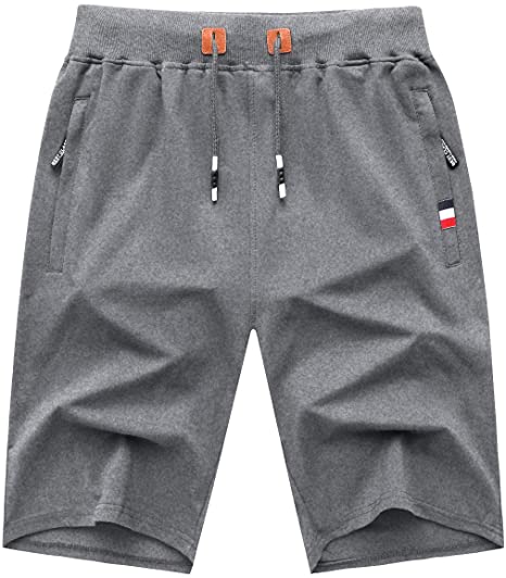 Geek LITHTING Mens Shorts Casual Comfortable Workout Shorts Drawstring Zipper Pockets Elastic Waist