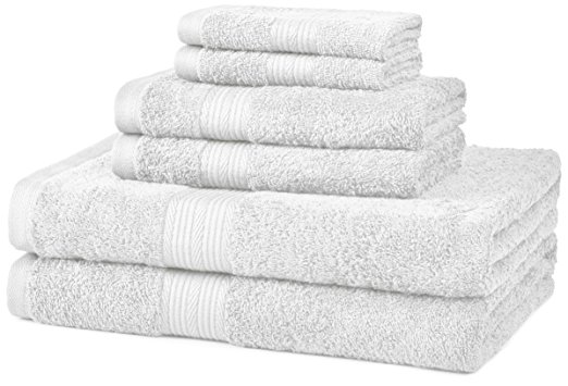 AmazonBasics Fade-Resistant Cotton 6-Piece Towel Set, White