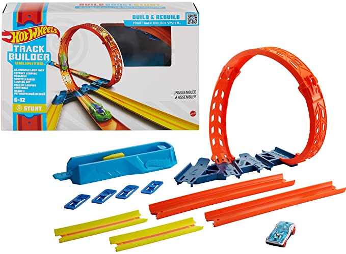 ​Hot Wheels Track Builder Unlimited Adjustable Loop Pack for Kids 6 Years Old & Up with 1 Hot Wheels Car, Spiral Loop, Launcher & 3 Tracks That Connects to Other Sets