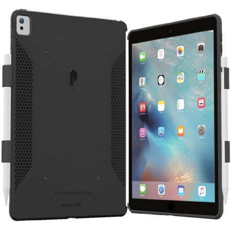 iPad Pro 9.7 Case, Poetic QuarterBack [Corner/Bumper Protection][Dual protection] - Stylish PC TPU Case for iPad Pro 9.7 with Pencil Holder, Compatible w/ Apple Smart Keyboard Black/Black