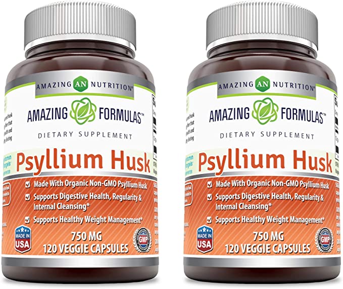 Amazing Formulas Psyllium Husk - 750mg,120 Veggie Capsules (Non-GMO,Gluten Free) -Made with Organic Psyllium Husk - Supports Digestive Health (2)