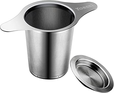 Yoassi Extra Fine 18/8 Stainless Steel Tea Infuser Mesh Strainer with Large Capacity & Perfect Size Double Handles for Hanging on Teapots, Mugs, Cups to Steep Loose Leaf Tea and Coffee