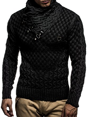 Leif Nelson LN5255 Men's Pullover with Faux Leather Accents