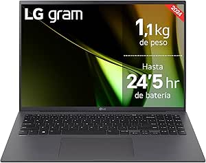 LG gram 16Z90S-G.AD76B - Portátil Ultraligero de 40.6 cm (16") 2560x1600, Panel IPS Antirreflejo, Intel® Core™ Ultra 7, 32 GB RAM, 512GB SSD, 1.199 g, Batería 24.5 Horas, Windows 11 Home, Gris Carbón