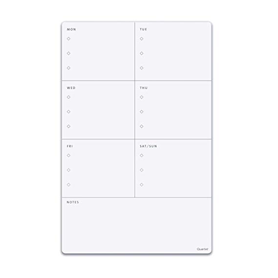 Quartet Magnetic Weekly Planner Dry Erase Board, Whiteboard/White Board, 11" x 17", Frameless (63540)