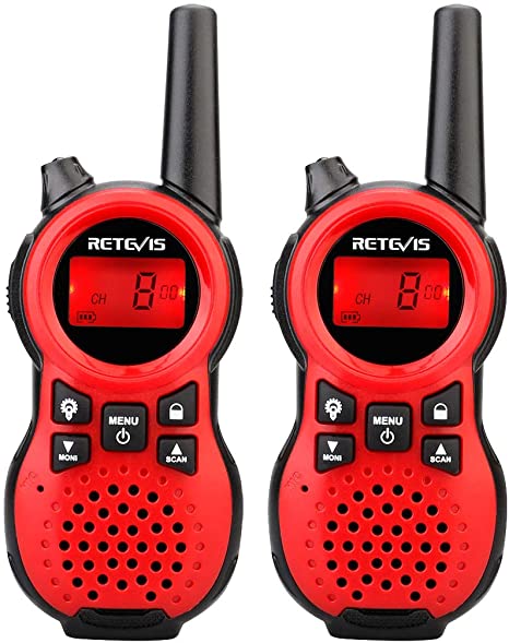 Retevis RT38 Walkie Talkie for Kids 22 Channels Toy and Gifts 2 Way Radio with Backlit LCD Flashlight for Boys and Girls to Outside, Camping, Hiking(Red, 2 Pack)