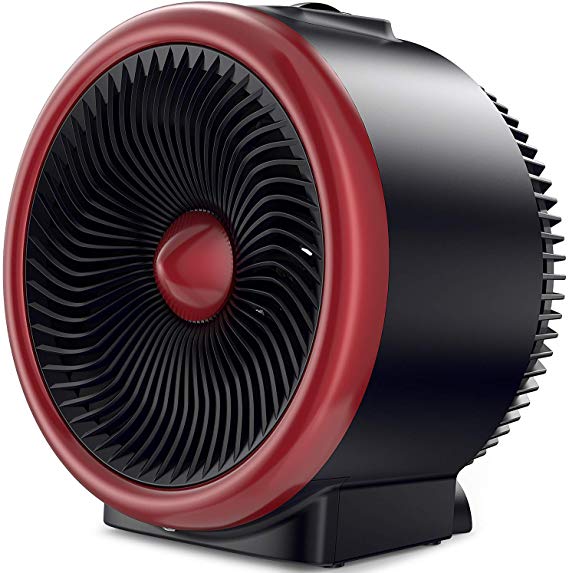 PELONIS PSH700R Portable Quiet Cooling Space Vortex Heater, 2 in 1 Cool&Heat, Auto Tip-Over Shut Off & Overheat Protection for All Seasons, Table Fan for Office, Whole Room,Red, Energy