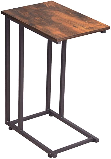 H JINHUI C-Shaped End Table, Sofa Side Table, Mobile Snack Table for Coffee Laptop Tablet,Industrial Style with Metal Frame,Storage Shelf for Living room, Bedroom,Office (Brown and Black)