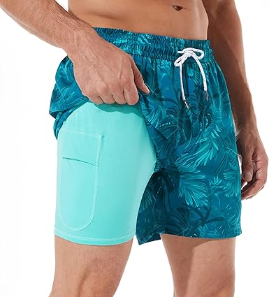 BRISIRA Mens Swim Trunks Swim Shorts for Men Quick Dry 5 inch Inseam Beach Shorts with Compression Liner Zipper Pocket