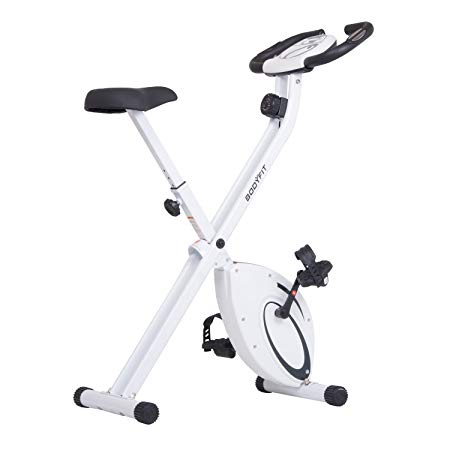 Body Rider Folding Upright Exercise Bike with Heart Rate, Contoured Seat, Extended Stability Handlebars