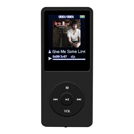 AGPtEK A02 70 Hours Music Playback MP3 Lossless Sound Entry Hi-Fi 8GB Music MP3 Player (Black)
