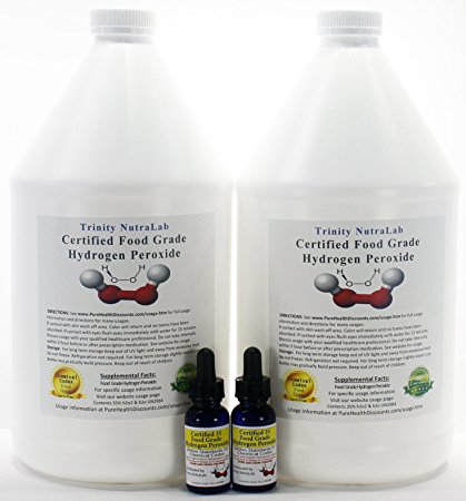 Two Gallons 35 Percent Food Grade Hydrogen Peroxide H2o2 Best on the Market with Two Free h2o2 Filled Dropper Bottles.