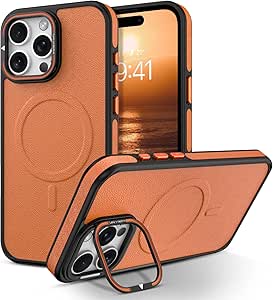 BENTOBEN Magnetic for iPhone 16 Pro Max Case, Leather Phone Case iPhone 16 Pro Max with Camera Stand Kickstand [Compatible with MagSafe][Genuine Full Grain Leather] Shockproof Protective Cover, Brown