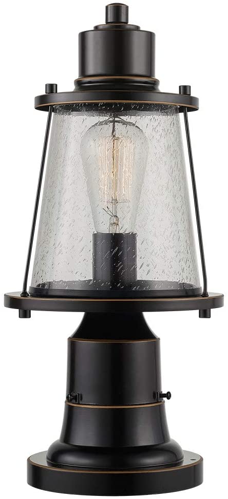 Globe Electric 44363 Charlie 1 Outdoor Lamp Post Light Fixture with Base Adaptor, Oil Rubbed Bronze, Seeded Glass Shade