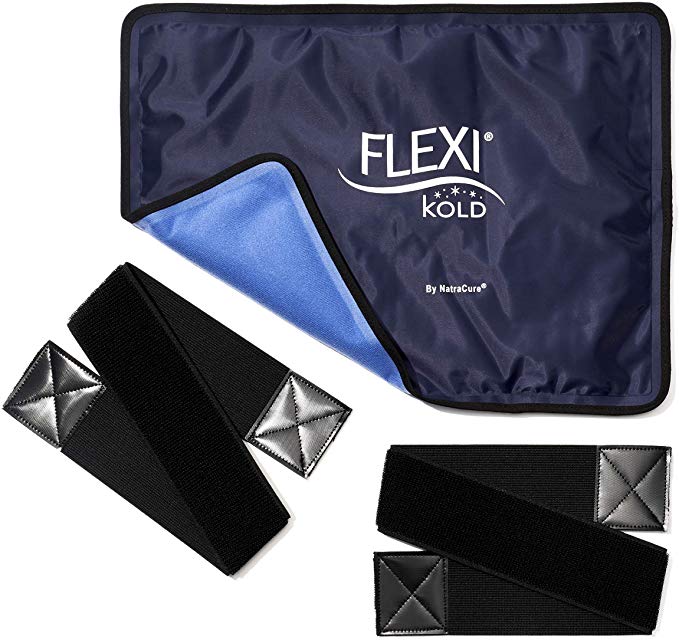 FlexiKold Gel Ice Pack w/Straps (Standard Large) - Two (2) Reusable Cold Therapy Compresses (for Pain and Injuries, wrap Around Knee, Shoulder, Back, Ankle, Neck, Hip, Wrist) - 6300-STRAP-2PK