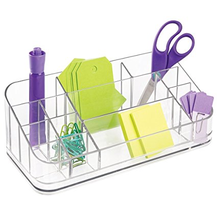 mDesign Office Supplies Desk Organizer for Scissors, Pens, Markers, Highlighters, Tape - Divided, Clear