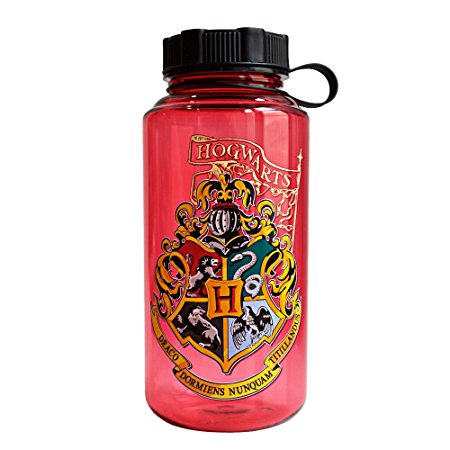 Silver Buffalo HP0119 Warner Bros Harry Potter Movie Hogwarts Shield with Flag Plastic Water Bottle, 1-Liter