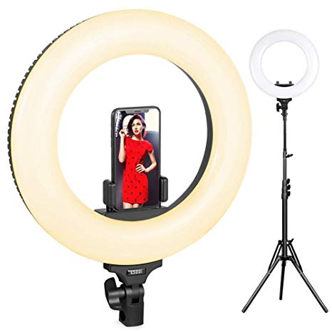 ESDDI 18inch Outer Dimmable SMD LED Ring Light 3200K-5600K Adjustable Color Temperature with Adjustable Light Stand, Phone Adapter, Soft Tube for Studio Lighting, YouTube Video, Vlog, Selfie