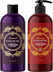 Alluring Massage Oils for Massage Therapy - Maple Holistics Massage Oil Kit with Aromatherapy Lavender Massage Oil plus Foral Massage Oil for Sensual Aromatherapy Made with Pure Essential Oils